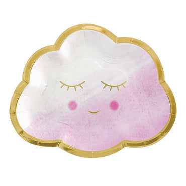 Oh Baby Girl Metallic Shaped Paper Plates 6.5in, 8pcs Solid Tableware - Party Centre