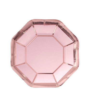 Blush Wedding Octagon Paper Plates 7in, 8pcs Solid Tableware - Party Centre
