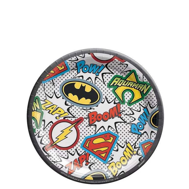 Justice League Round Paper Plates 7in, 8pcs Printed Tableware - Party Centre