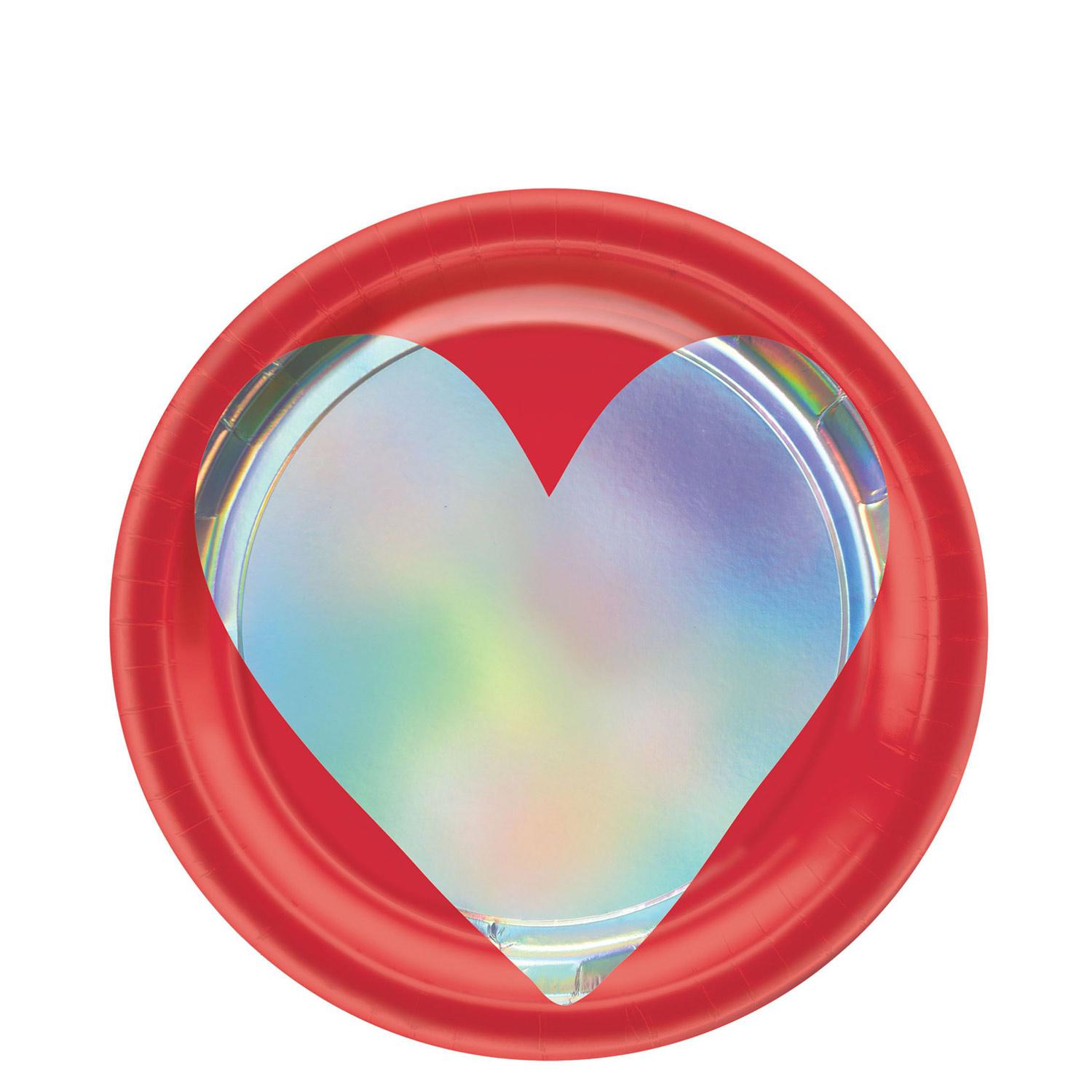 Heart Day Paper Plates 7in, 8pcs Printed Tableware - Party Centre
