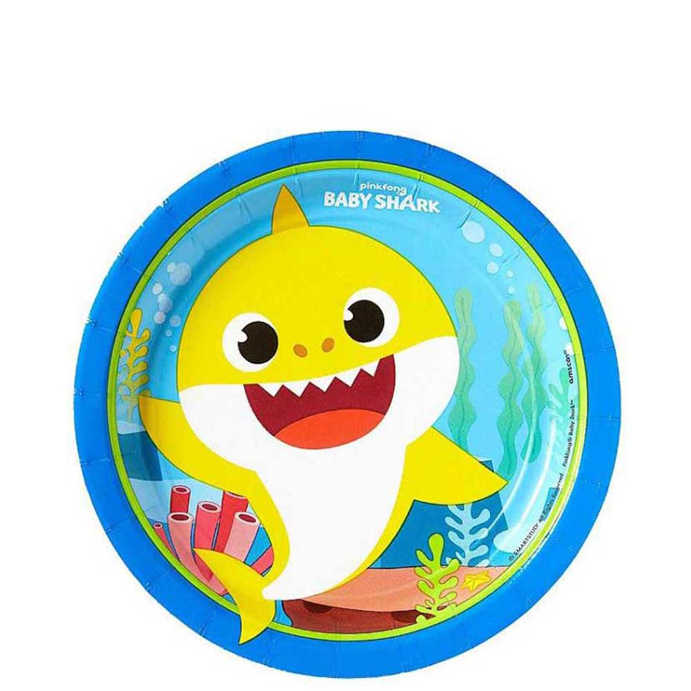 Baby Shark Round Paper Plates 7in, 8pcs Printed Tableware - Party Centre