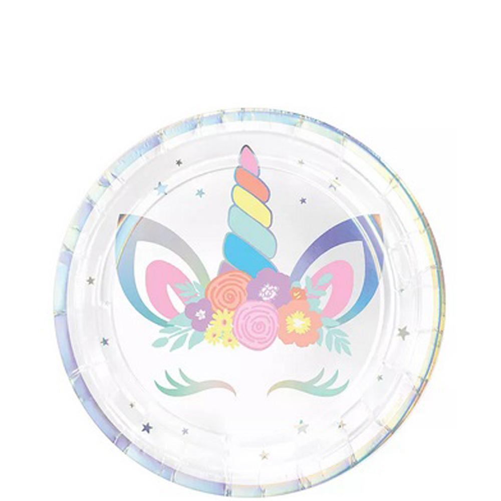 Unicorn Party Round Iridescent Paper Plates 7in, 8pcs Printed Tableware - Party Centre