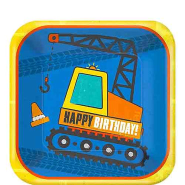 Construction Square Paper Plates 7in, 8pcs