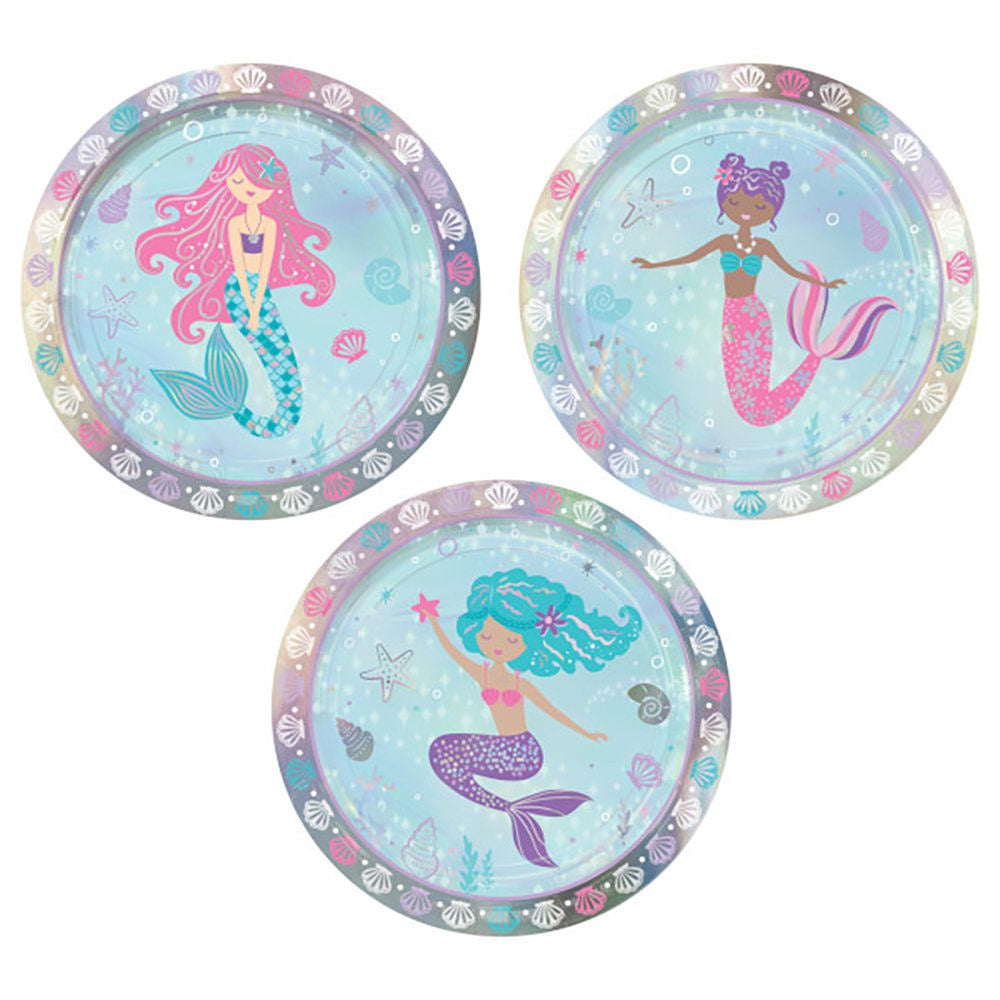 Shimmering Mermaid Birthday Irridescent Plates 7in, 8pcs