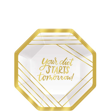 Cocktail Party Octogonal Metallic Plates 7in, 8pcs Printed Tableware - Party Centre