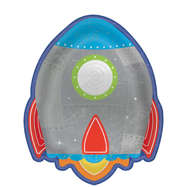 Blast Off Rocket Shaped Paper Plates 7in, 8pcs Solid Tableware - Party Centre