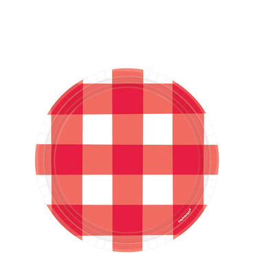 RED GINGHAM 7iN ROUND PLATES Printed Tableware - Party Centre