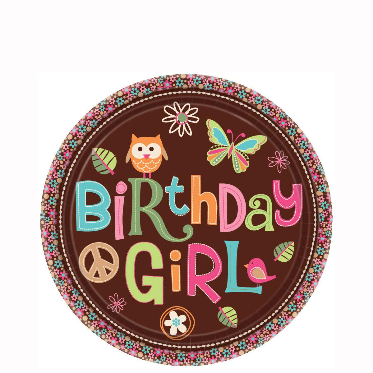 Hippie Chick Birthday Girl Plate 7in, 8pcs Printed Tableware - Party Centre