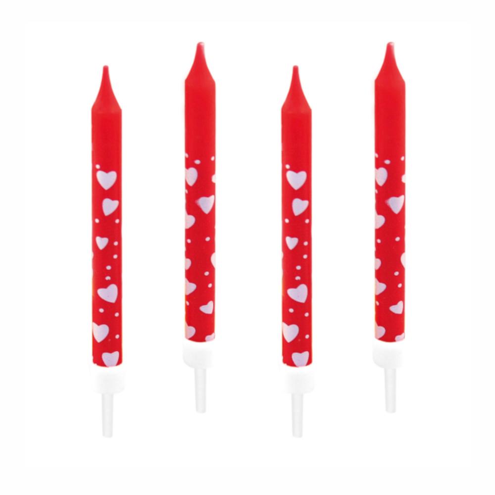 Red Heart Candles With Holders 10pcs Party Accessories - Party Centre