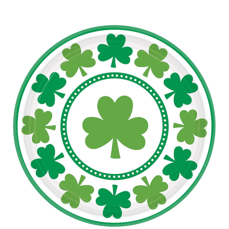 Lucky Shamrock Paper Plates 9in, 8pcs Printed Tableware - Party Centre