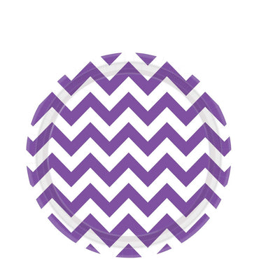 New Purple Chevron Round Party Paper Plates 9in 8pcs Printed Tableware - Party Centre