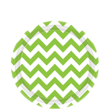 Kiwi Green Chevron Round Party Paper Plates 9in 8pcs Printed Tableware - Party Centre