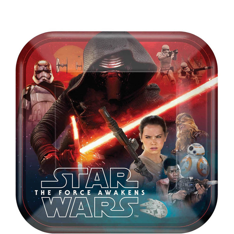 Star Wars VII Square Plates 9in, 8pcs Printed Tableware - Party Centre