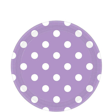 Lavender Dots Round Party Paper Plates 9in 8pcs Printed Tableware - Party Centre