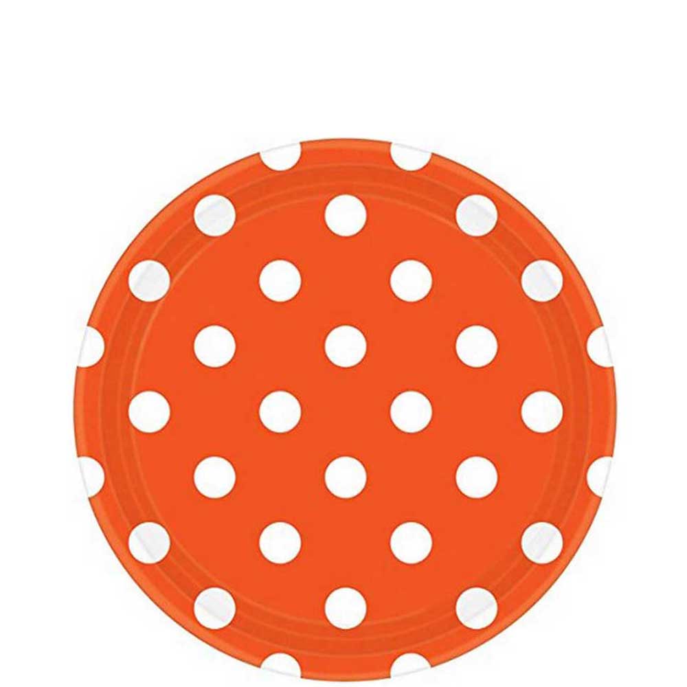 Orange Peel Dots Round Party Paper Plates 9in 8pcs Printed Tableware - Party Centre