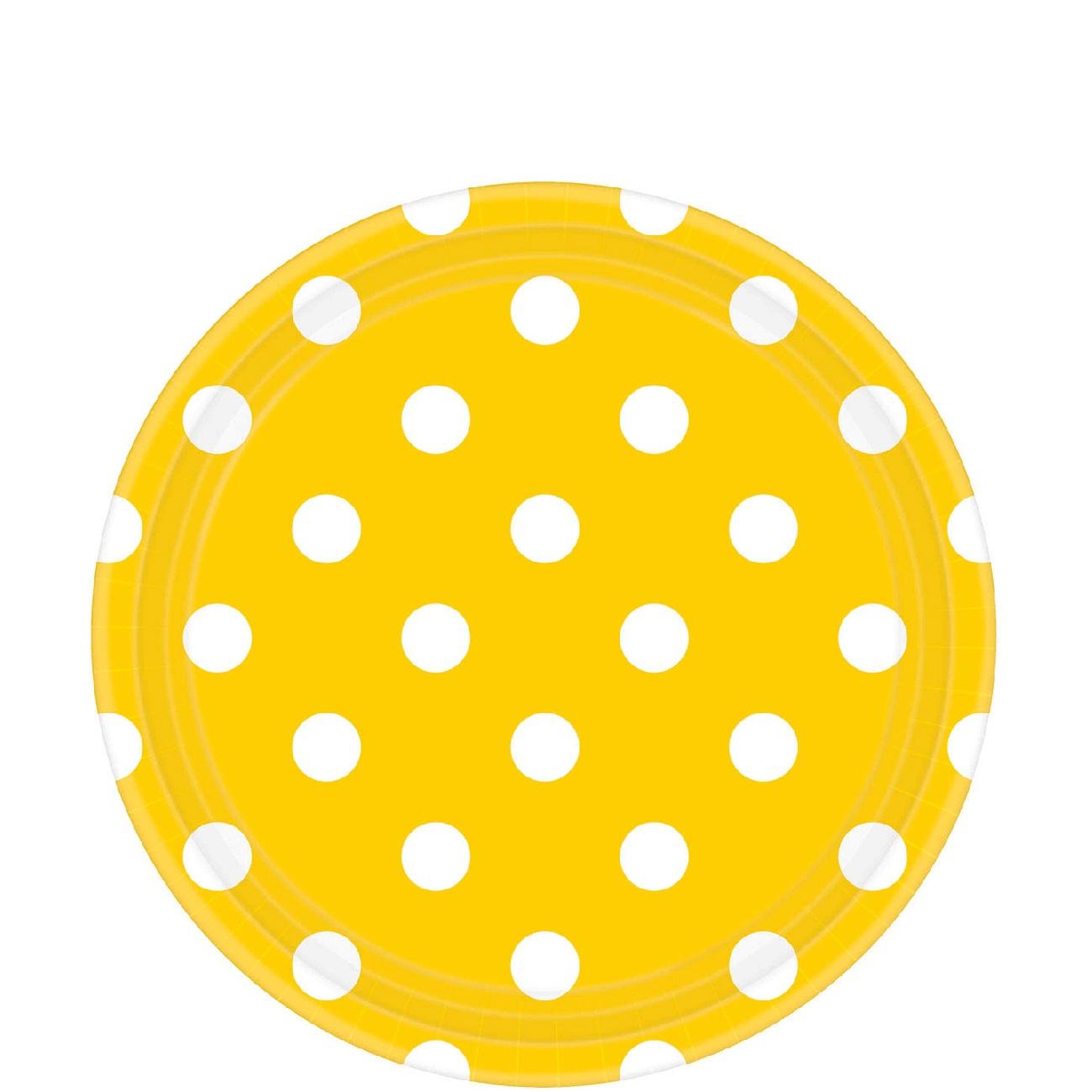 Yellow Sunshine Dots Round Party Paper Plates 9in 8pcs Printed Tableware - Party Centre