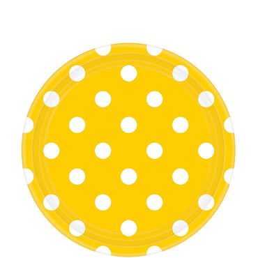 Yellow Sunshine Dots Round Party Paper Plates 9in 8pcs Printed Tableware - Party Centre
