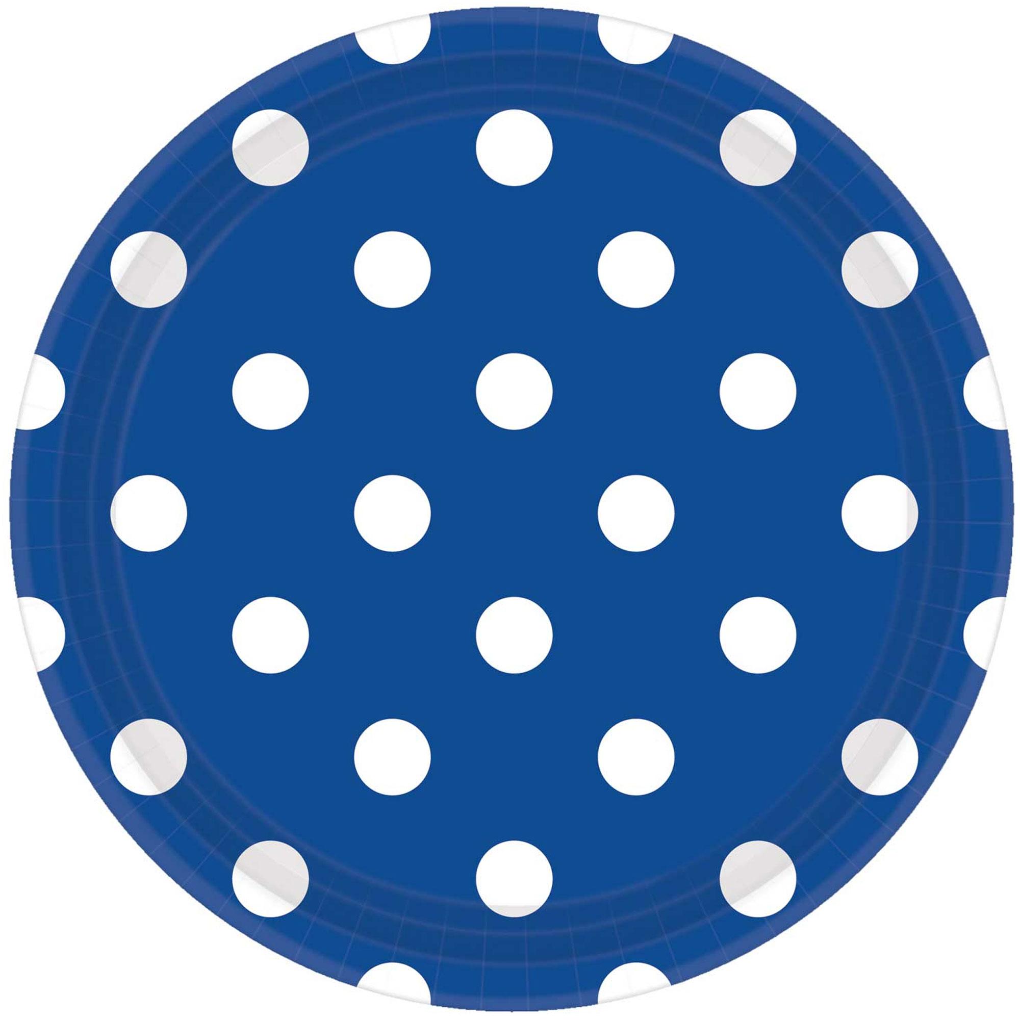 Bright Royal Blue Dots Round Party Paper Plates 9in 8pcs Printed Tableware - Party Centre