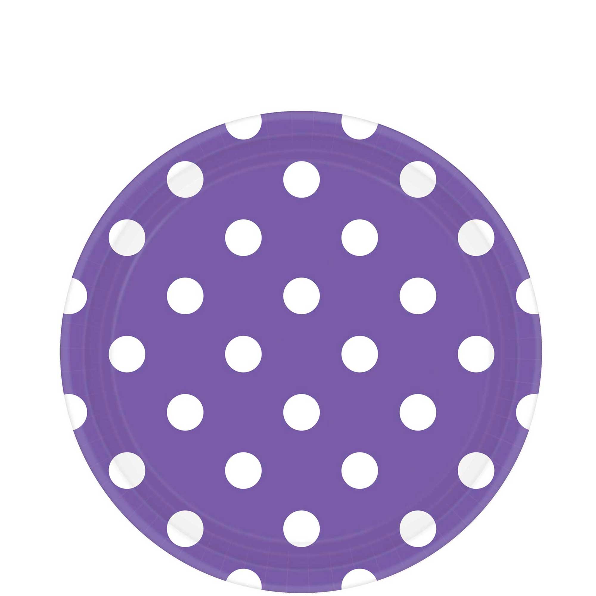 New Purple Dots Round Party Paper Plates 9in 8pcs Printed Tableware - Party Centre
