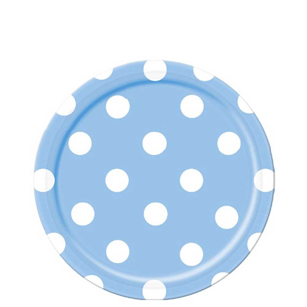 Pastel Blue Dots Round Party Paper Plates 9in 8pcs Printed Tableware - Party Centre