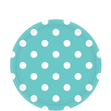 Robins Egg Blue Dots Paper Plates 9in, 8pcs Printed Tableware - Party Centre