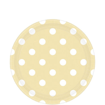 Vanilla Crème Dots Round Paper Plates 9in 8pcs Printed Tableware - Party Centre