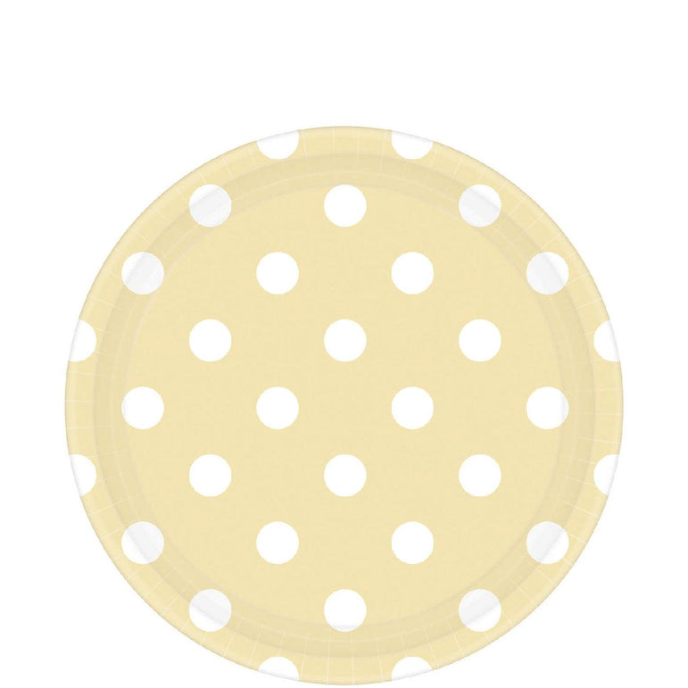 Vanilla Crème Dots Round Paper Plates 9in 8pcs Printed Tableware - Party Centre