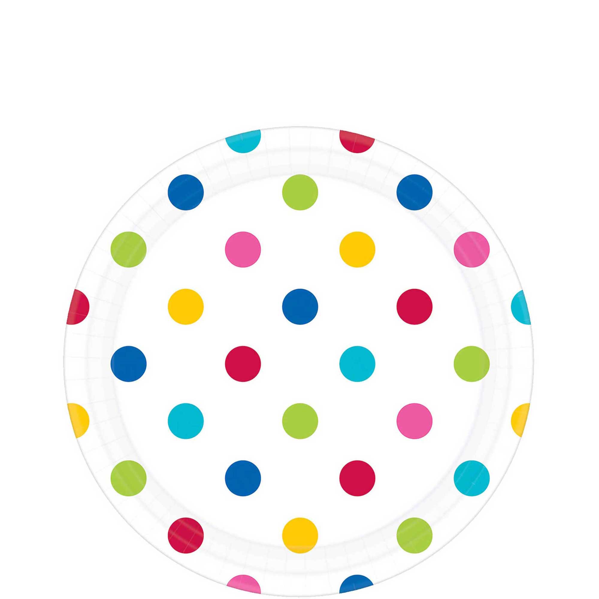 Rainbow Dots Round Paper Plates 9in 8pcs Printed Tableware - Party Centre