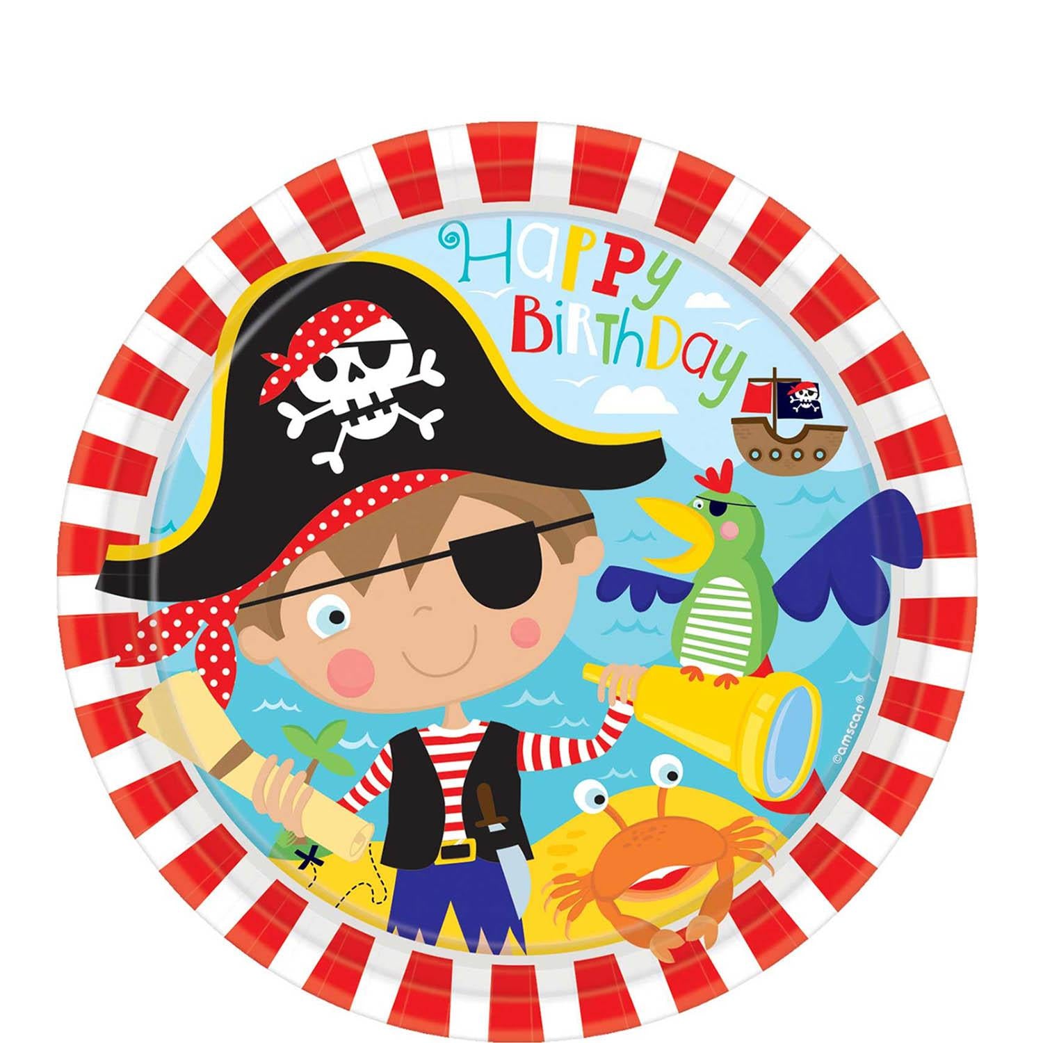 Little Pirate Paper Plates 9in, 8pcs Printed Tableware - Party Centre