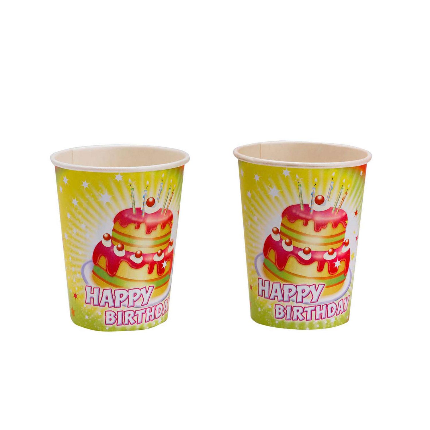 Happy Birthday Cups 8pcs Printed Tableware - Party Centre