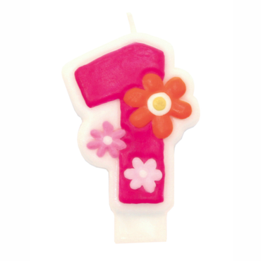 Pink Flower Number 1 Candle Party Accessories - Party Centre
