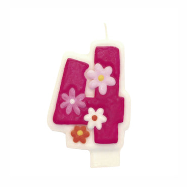 Pink Flower Number 4 Candle Party Accessories - Party Centre