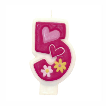 Pink Flower Number 5 Candle Party Accessories - Party Centre