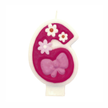 Pink Flower Number 6 Candle Party Accessories - Party Centre