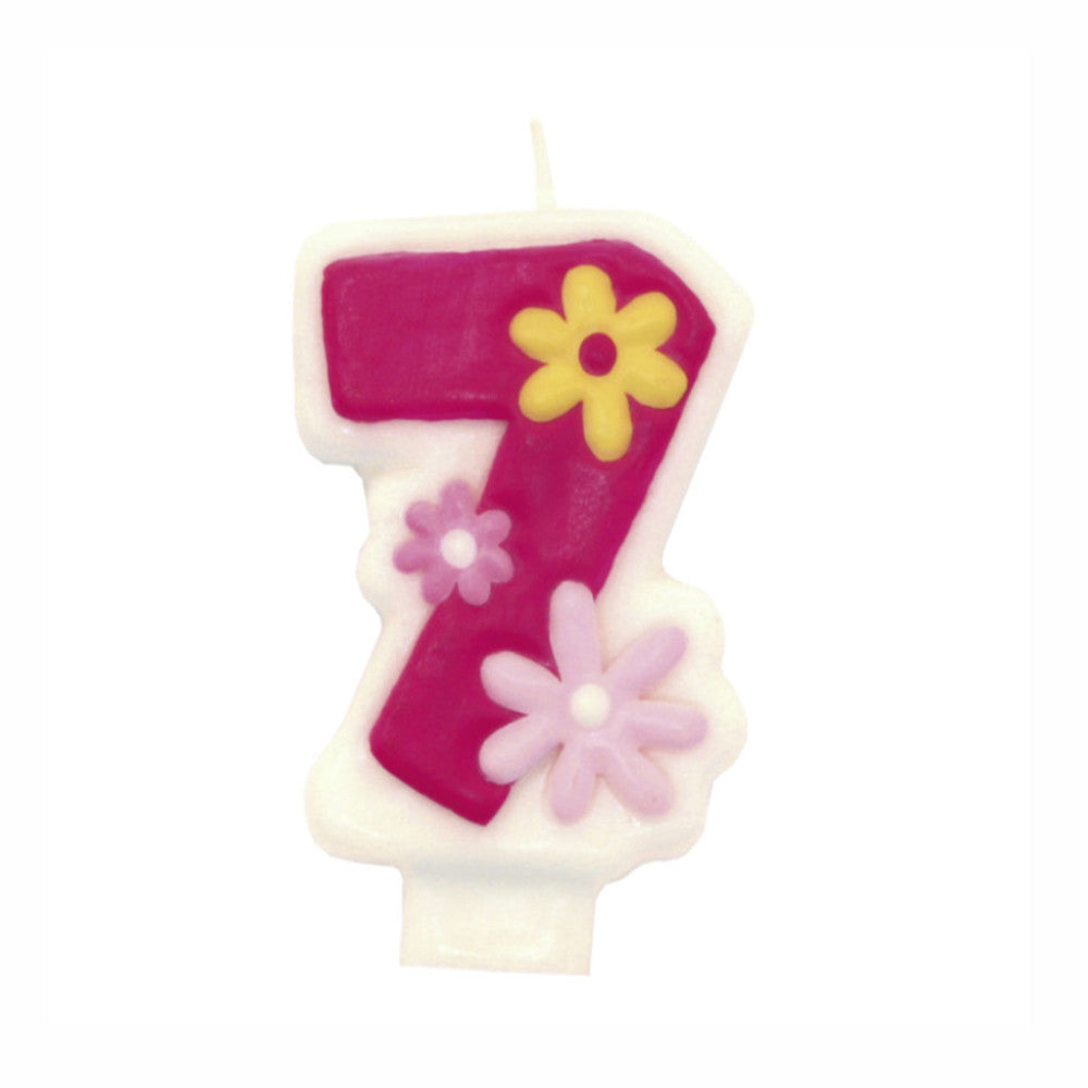 Pink Flower Number 7 Candle Party Accessories - Party Centre