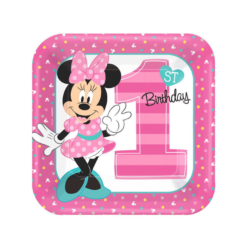 Minnie's Fun To Be One Square Paper Plates 9in, 8pcs Printed Tableware - Party Centre