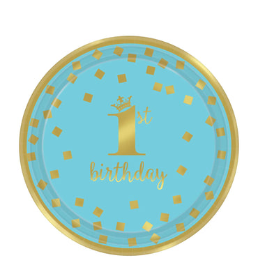 1st Birthday Boy - Gold Metallic Paper Plates 9in, 8pcs Printed Tableware - Party Centre