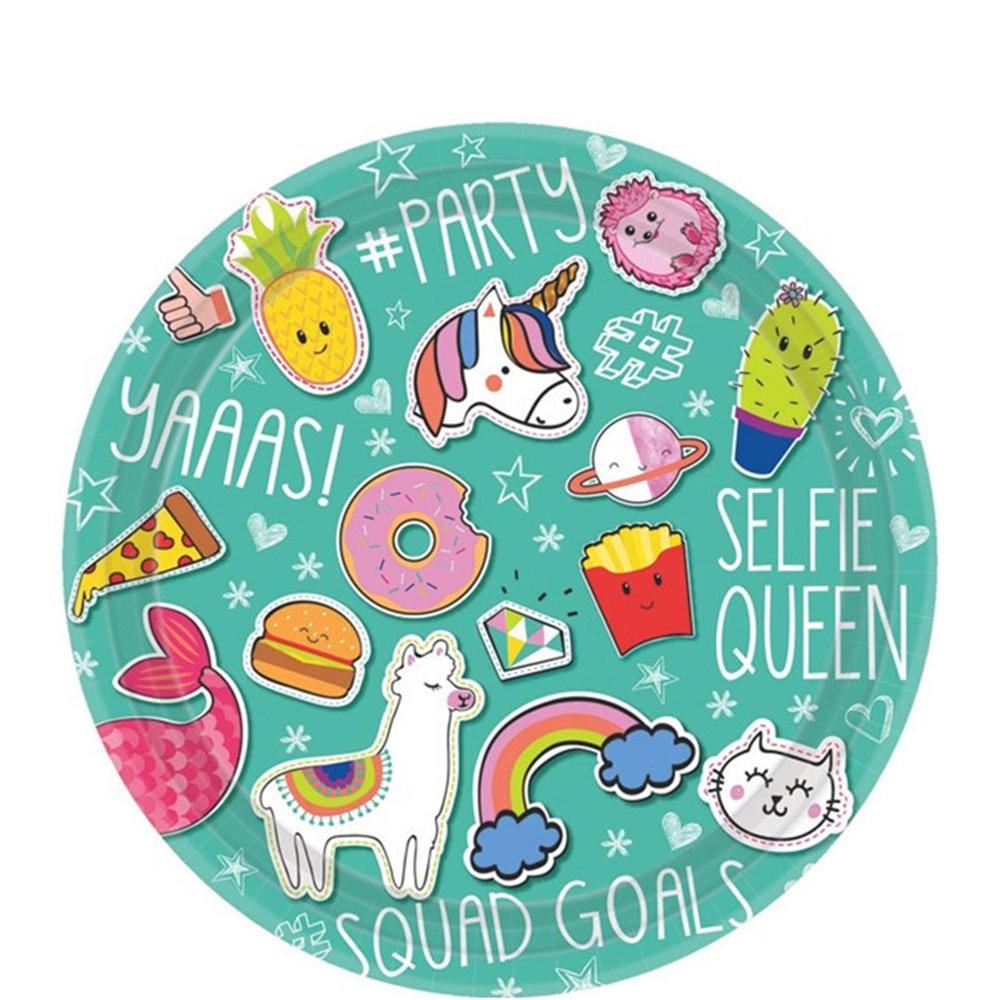 Selfie Celebration Round Paper Plates 9in, 8pcs Printed Tableware - Party Centre