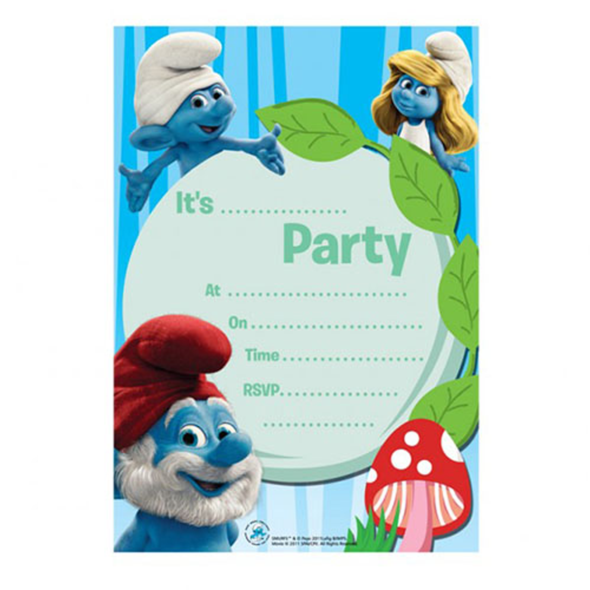 Smurfs Invitation Cards With Envelopes 6pcs Party Accessories - Party Centre