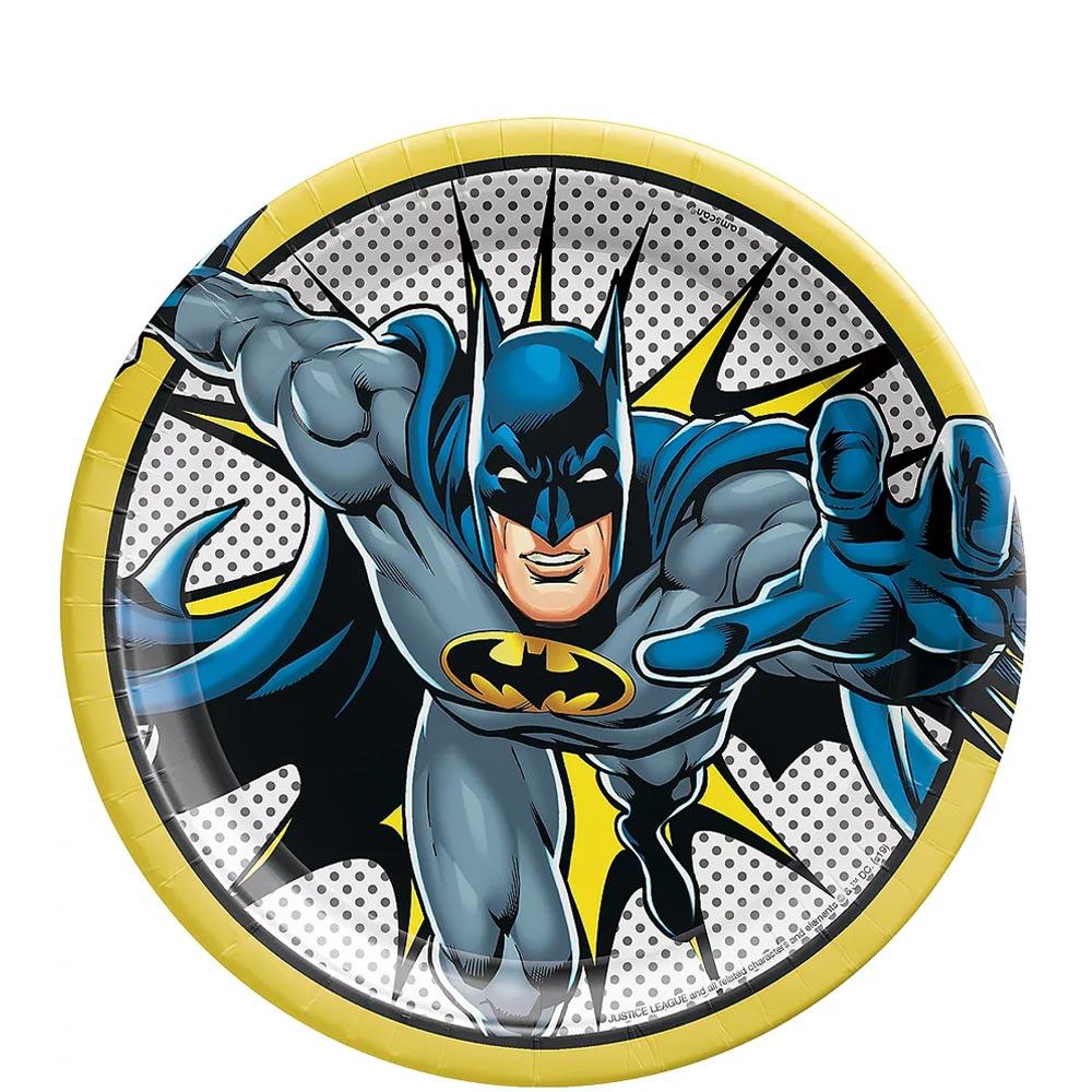 Justice League Batman Round Paper Plates 9in, 8pcs Printed Tableware - Party Centre