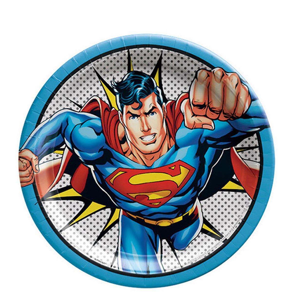 Heroes Unite - Superman Round Paper Plates 9in, 8pcs Solid Tableware - Party Centre
