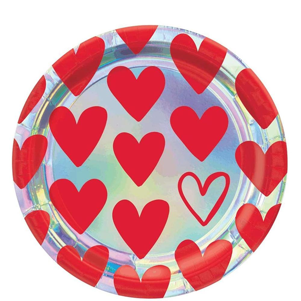 Heart Day Paper Plates 9in, 8pcs Printed Tableware - Party Centre