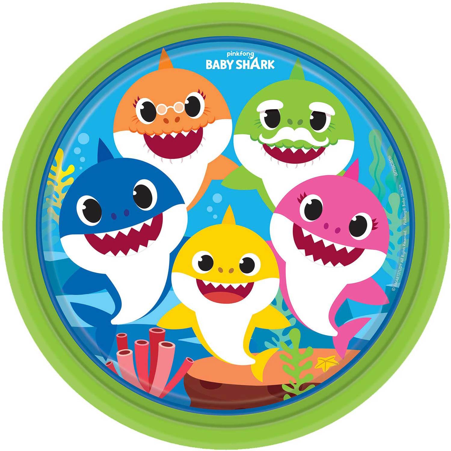 Baby Shark Paper Plates 9in, 8pcs Printed Tableware - Party Centre