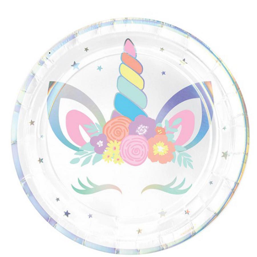 Unicorn Party Iridescent Paper Plates 9in, 8pcs Printed Tableware - Party Centre