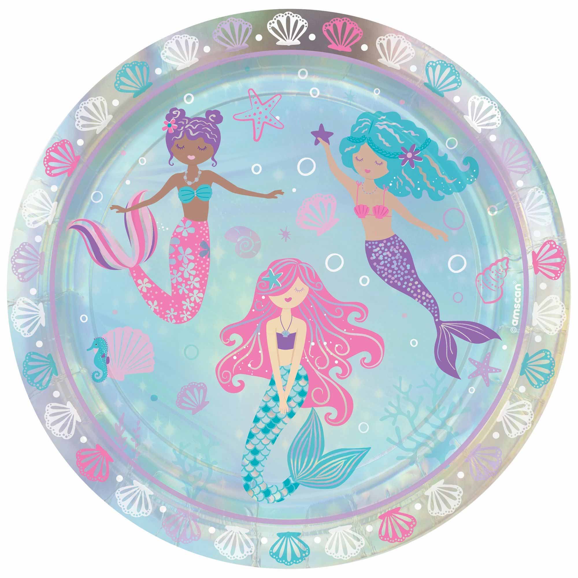 Shimmering Mermaids Iridescent Paper Plates 9in, 8pcs