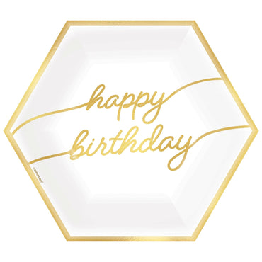 Golden Age Birthday Hexagon Metallic Plates 9in, 8pcs