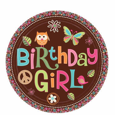 Hippie Chick Birthday Paper Plate 9in, 8pcs Printed Tableware - Party Centre