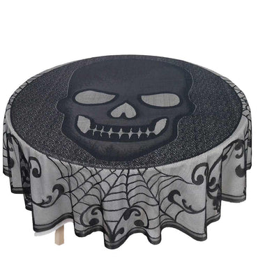 Skull Round Lace Tablecloth 70in Printed Tableware - Party Centre