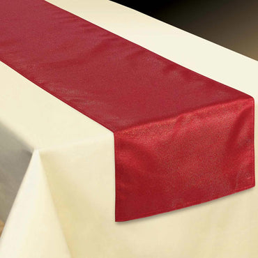 Luxury Red Metallic Fabric Table Runner 72in x 13in Solid Tableware - Party Centre