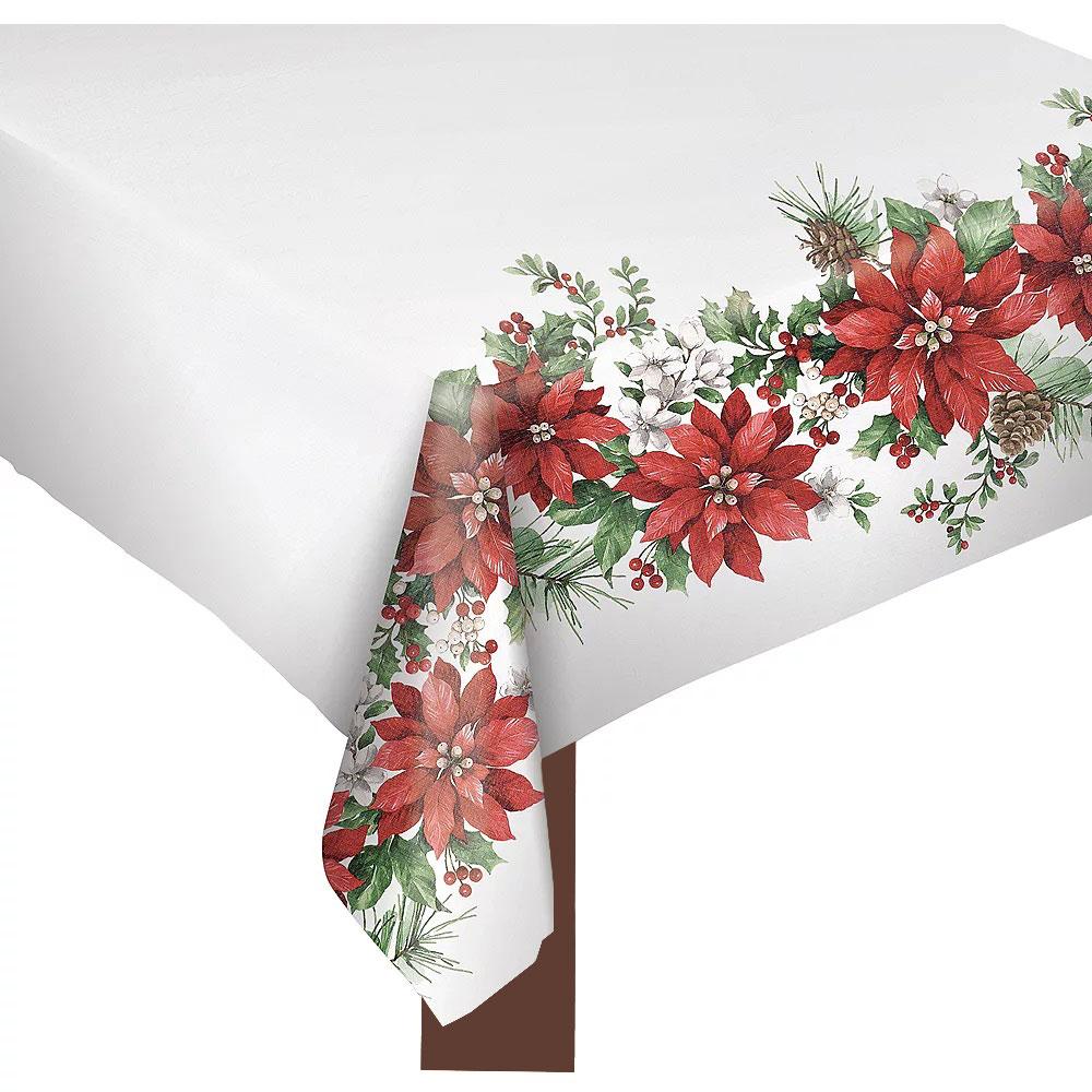 Glorious Poinsettia Table Cover 60in x 84in Printed Tableware - Party Centre